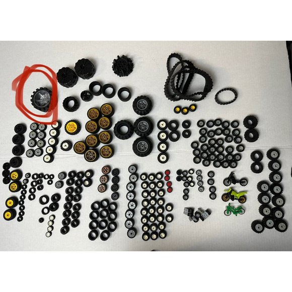 LEGO Bulk Lot 240 PC Various Wheels Joints Rubber Wheel Threads Pins Hubs
